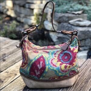 Fossil Large Floral Canvas & Leather Shoulder Bag
